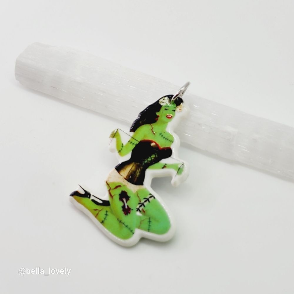 Pin Up Zombie Woman Acrylic Drop Pendant 2" - Picture 2 of 2